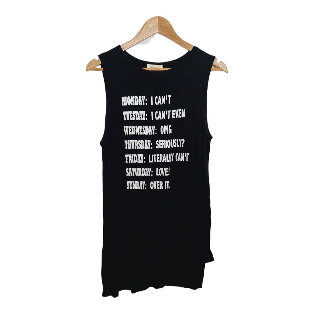 Ginger G Junior's Size Large Dress Tank Shirt Weekdays Graphic Funny Print